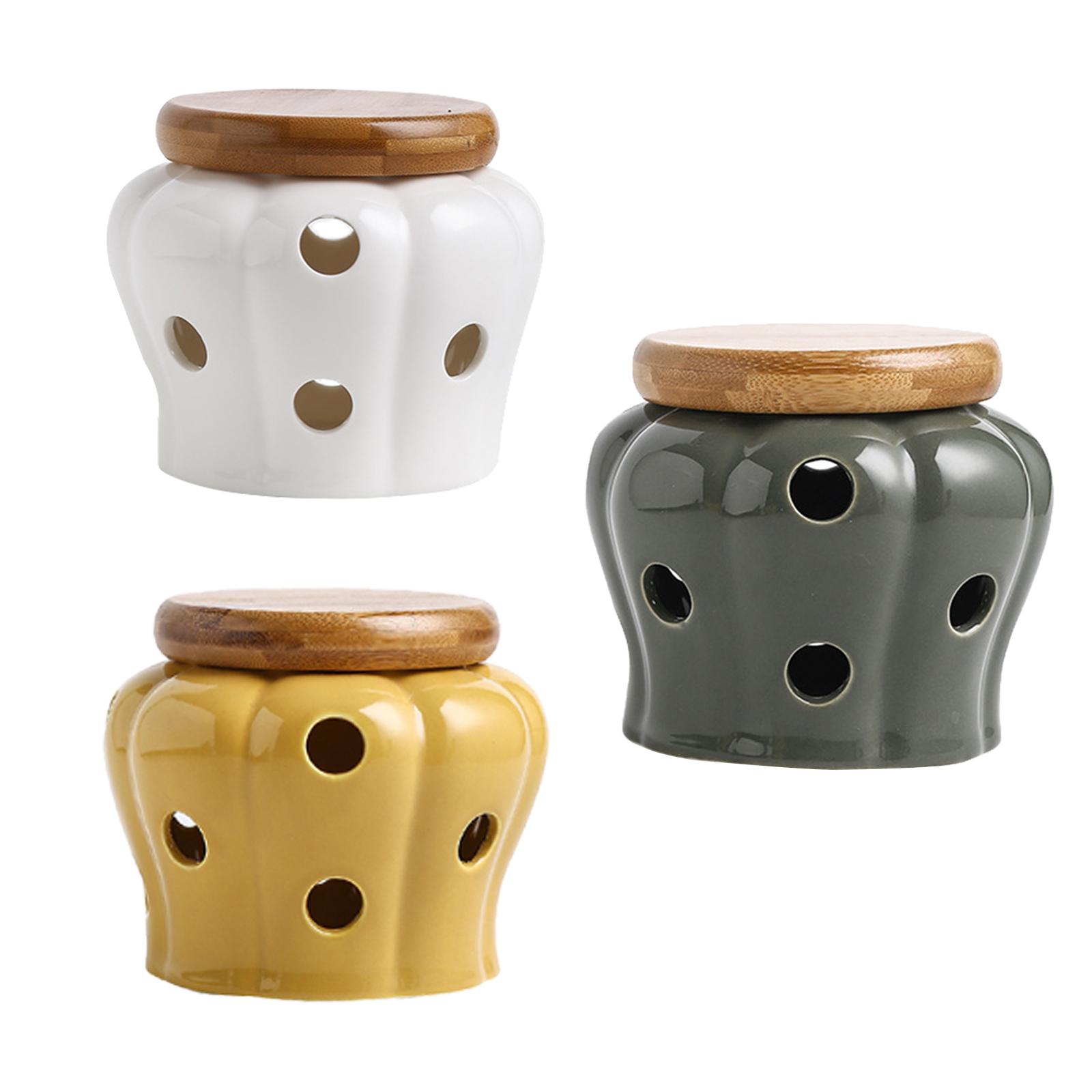 Food Storage Jars With Wooden Lids - Wadah Bawang Putih Keramik dengan Tutup