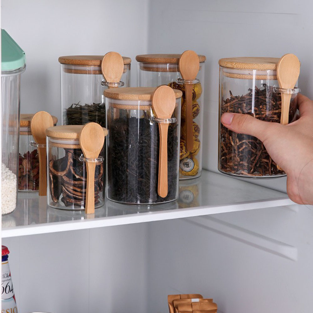 Food Storage Jars With Wooden Lids - Wadah Penyimpanan Makanan Kedap Udara dari