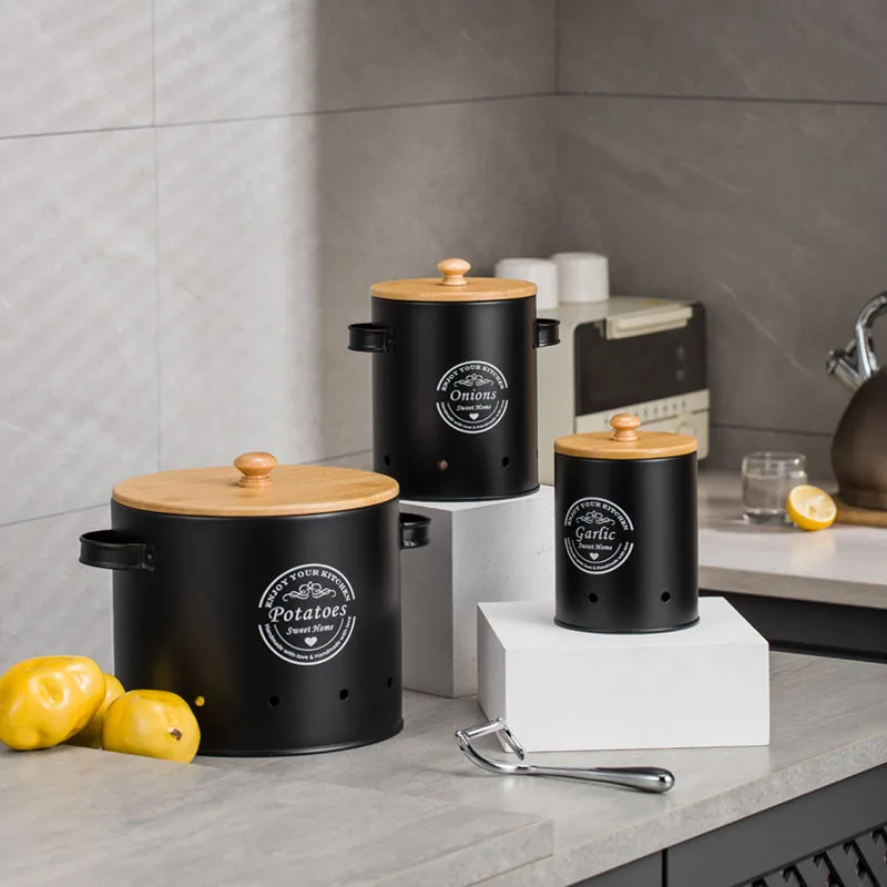 Food Storage Jars With Wooden Lids - Set 3 Wadah Logam, Wadah Penyimpanan