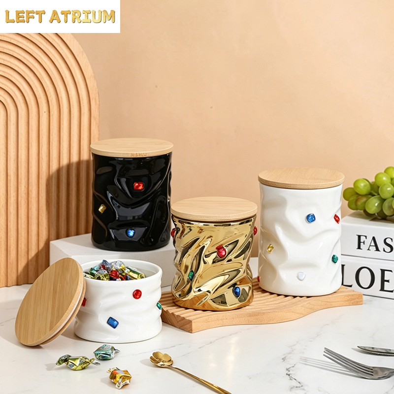 Food Storage Jars With Wooden Lids - Stoples Keramik Batu Permata dengan Tutup