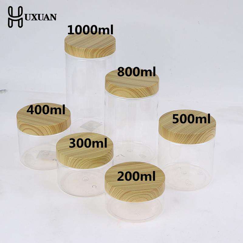 Food Storage Jars With Wooden Lids - 100/200/300/400/500/800/1000Ml Wadah Botol Pet Bening Kosong
