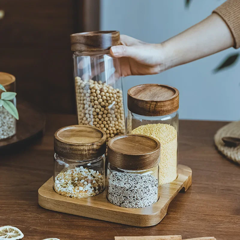 Food Storage Jars With Wooden Lids - Wadah makanan tutup kayu, wadah penyimpanan
