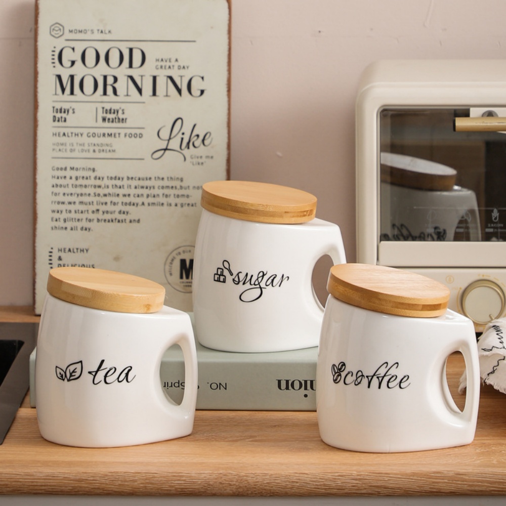 Food Storage Jars With Wooden Lids - Stoples Keramik dengan Tutup & Pegangan