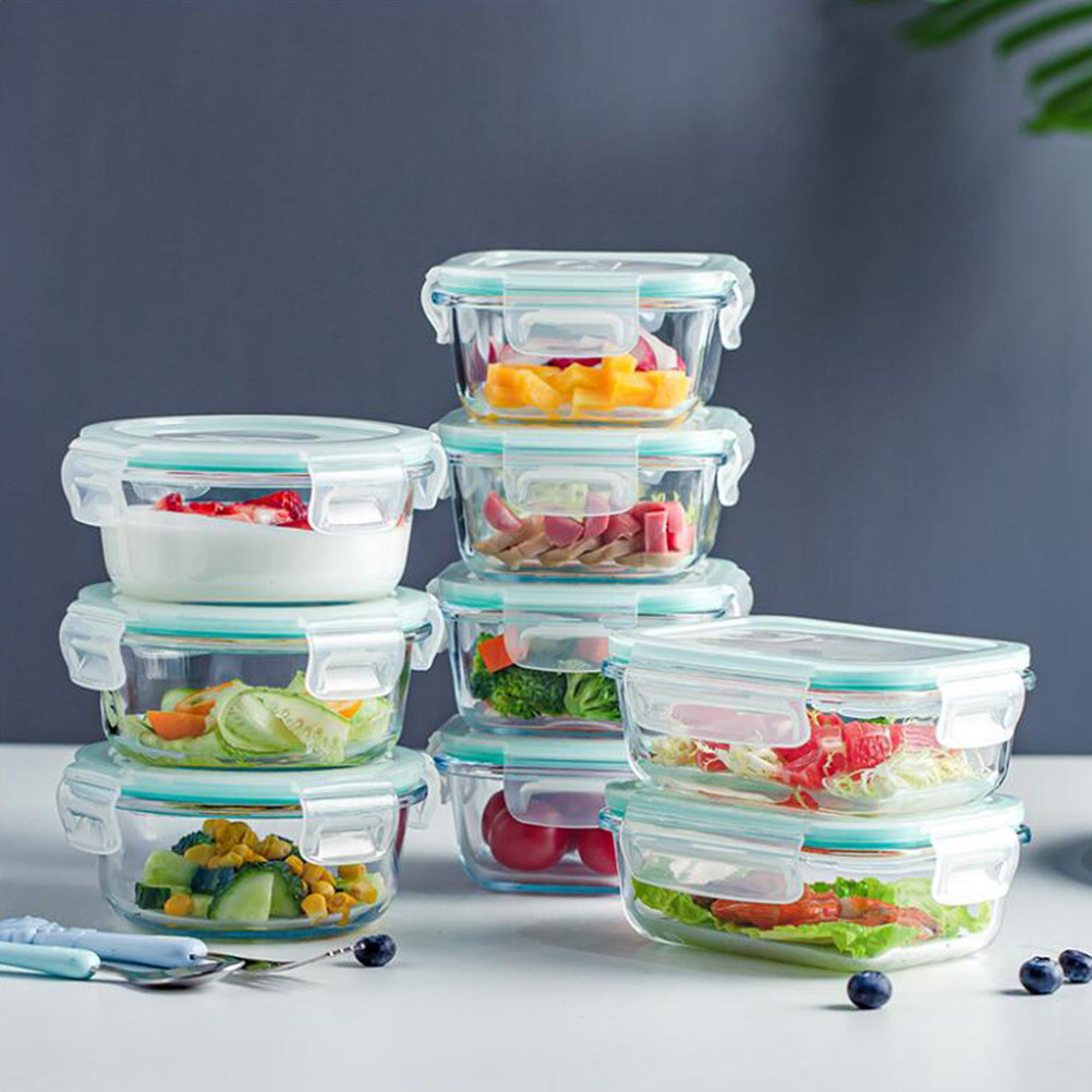 Food Storage Non Toxic - 3Pcs Kotak Penyimpanan Makanan Kaca Biru