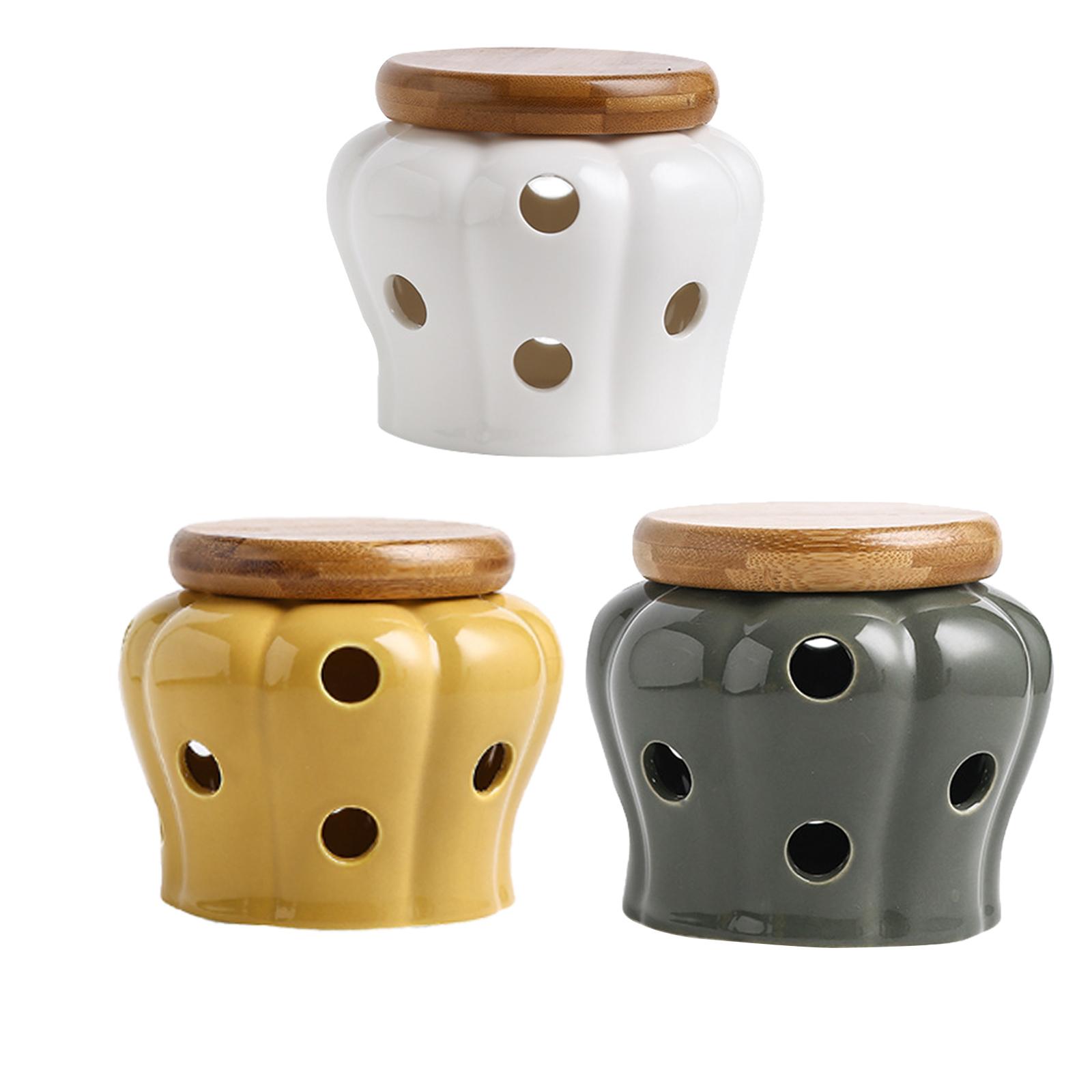 Wadah Bawang Putih Keramik den - Food Storage Jars With Wooden Lids ulasan dan harga