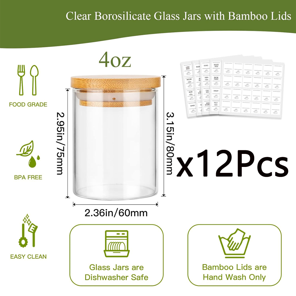 4Oz Stoples Bumbu Kaca dengan  - Food Storage Jars With Wooden Lids ulasan dan harga