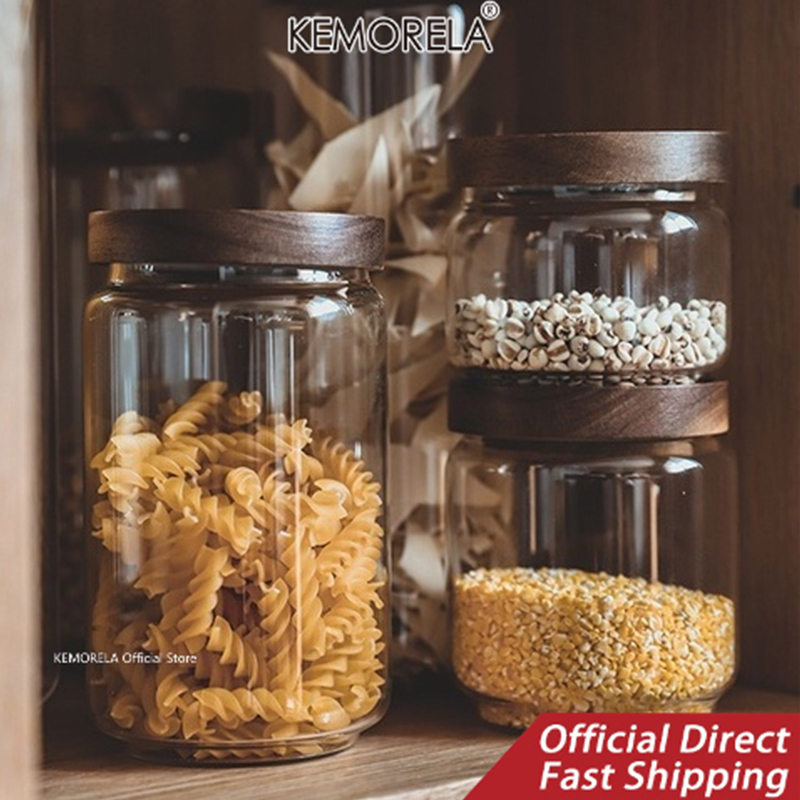 Botol penyimpanan dapur, wadah - Food Storage Jars With Wooden Lids ulasan dan harga