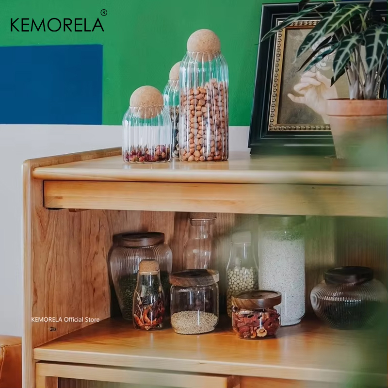 Botol penyimpanan dapur, wadah - Food Storage Jars With Wooden Lids ulasan dan harga