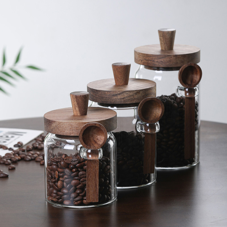 Wadah penyimpanan makanan kaca - Food Storage Jars With Wooden Lids ulasan dan harga