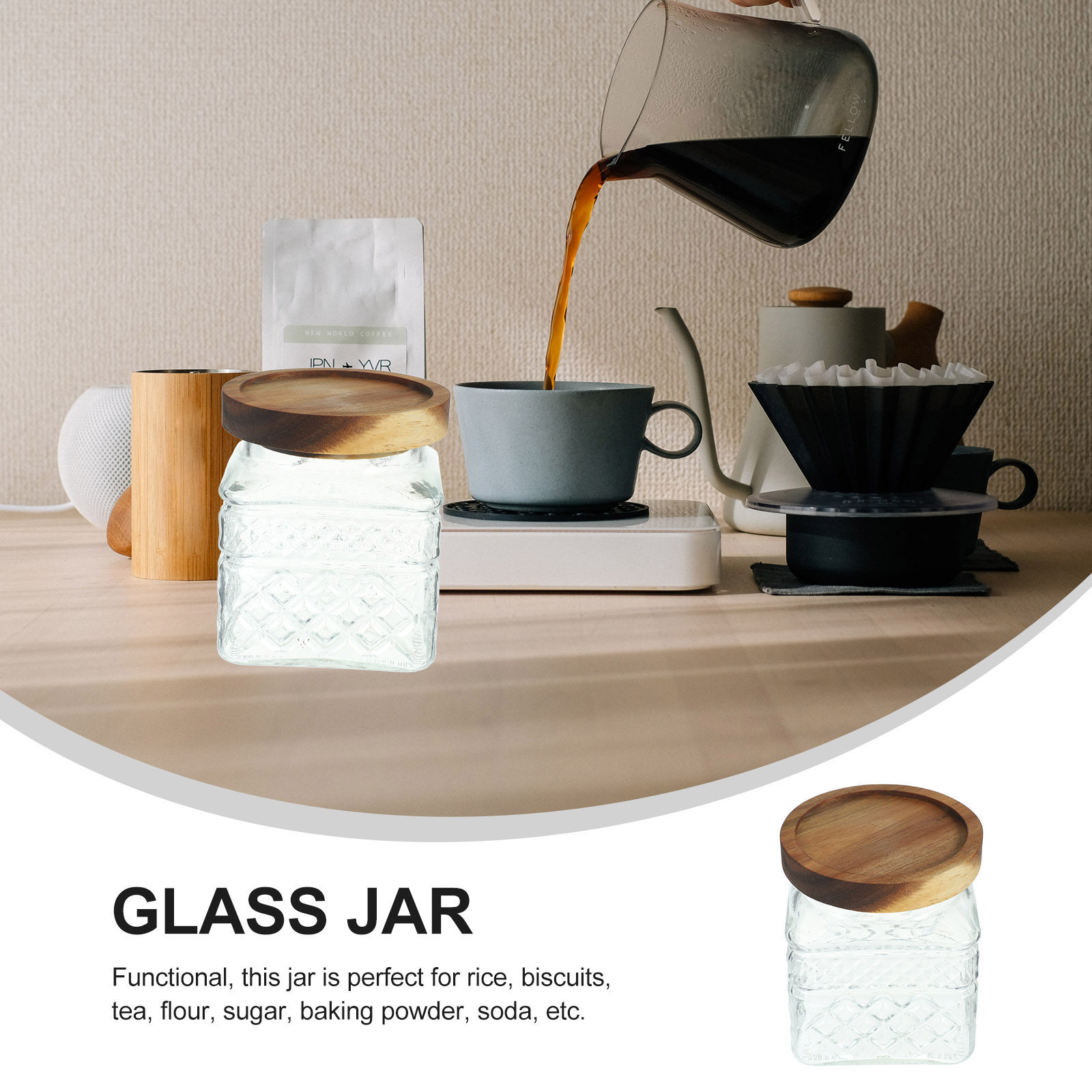 Stoples Penyimpanan Kaca Kedap - Food Storage Jars With Wooden Lids ulasan dan harga