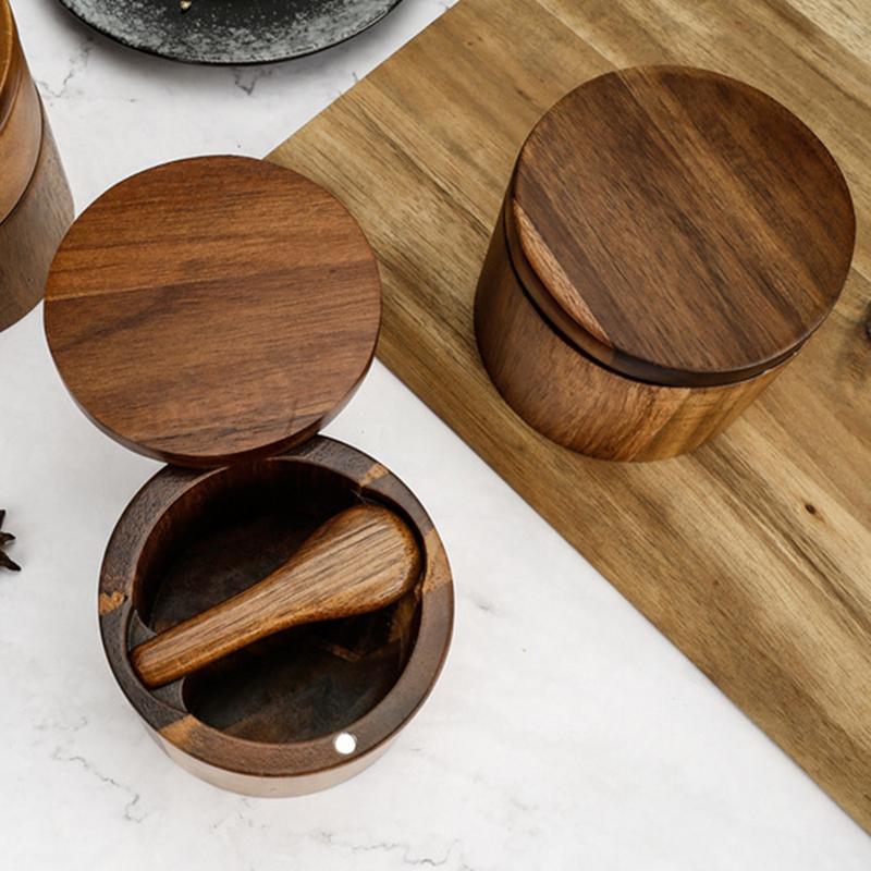 Wadah bumbu garam, toples lada - Food Storage Jars With Wooden Lids ulasan dan harga