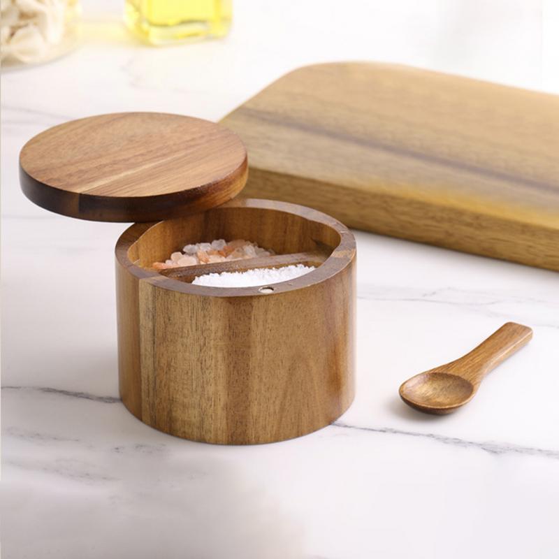 Wadah bumbu garam, toples lada - Food Storage Jars With Wooden Lids ulasan dan harga
