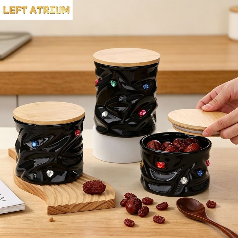 Stoples Keramik Batu Permata d - Food Storage Jars With Wooden Lids ulasan dan harga
