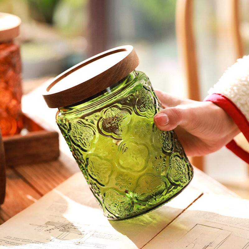 Toples penyimpanan dapur kaca  - Food Storage Jars With Wooden Lids ulasan dan harga