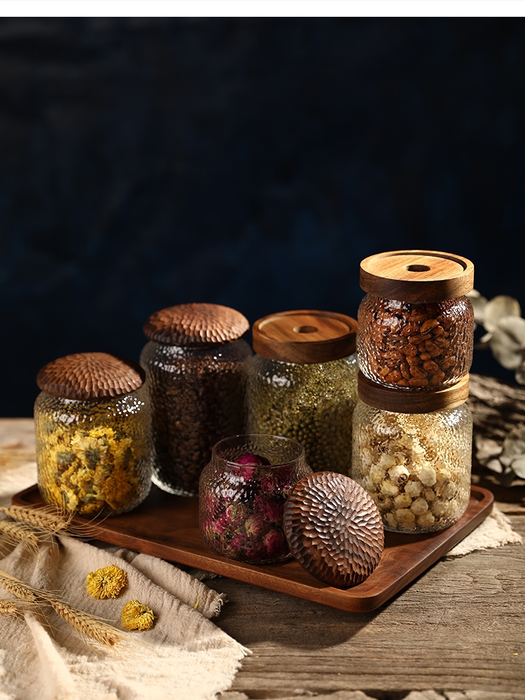 Botol penyimpanan biji-bijian  - Food Storage Jars With Wooden Lids ulasan dan harga